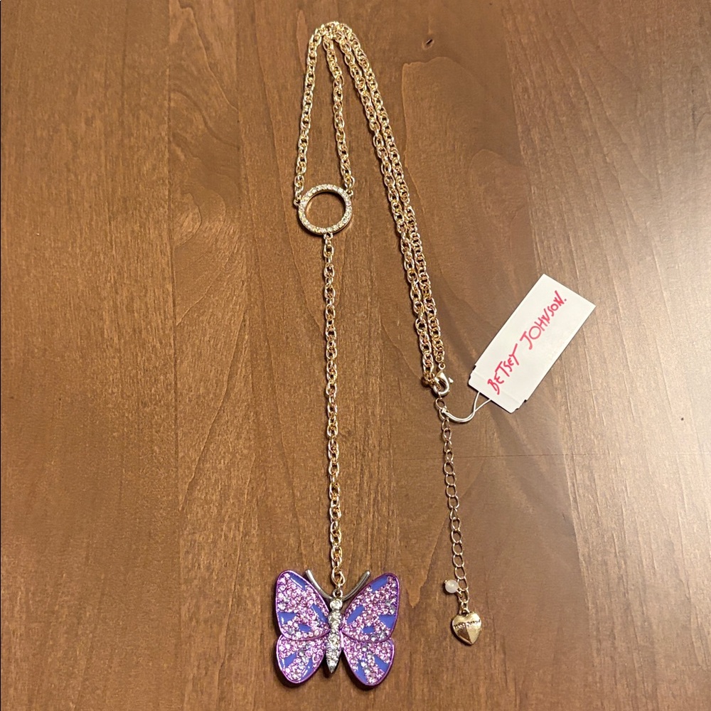 NWT Betsey Johnson Beautiful & Fun Purple Butterfly Y-Chain Necklace - Picture 10 of 14